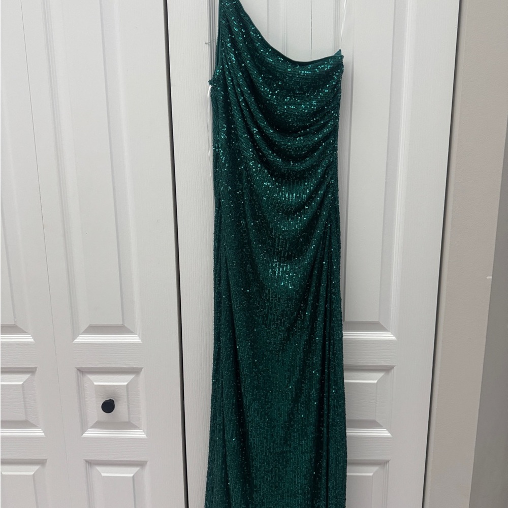 Hello Molly Emerald Green One-Shoulder Sequin Gown